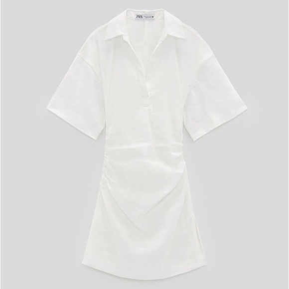 Zara white mini dress with ruching on sides - Picture 4 of 8